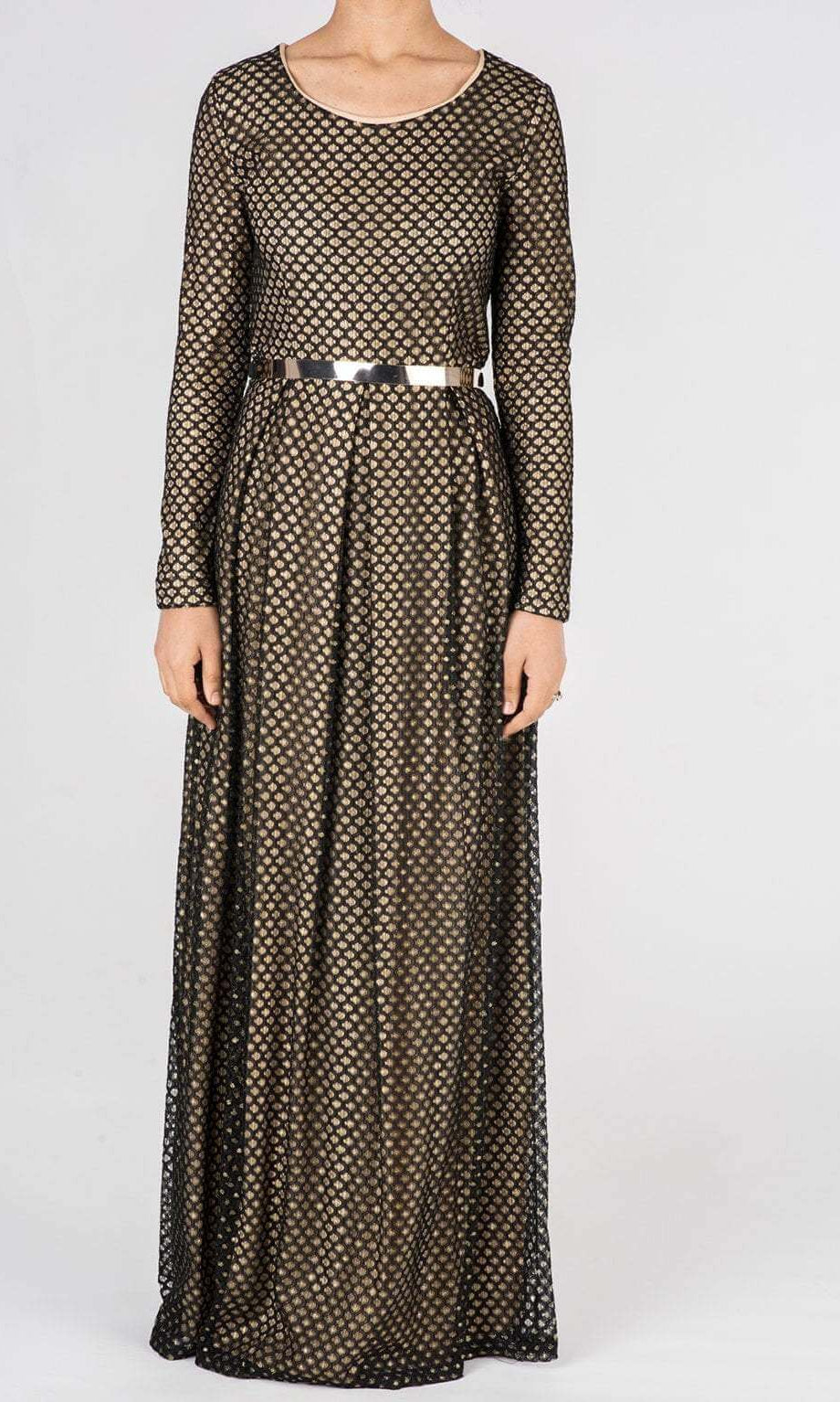 Black Dots with Golden Pattern Lace Dress Kabayare