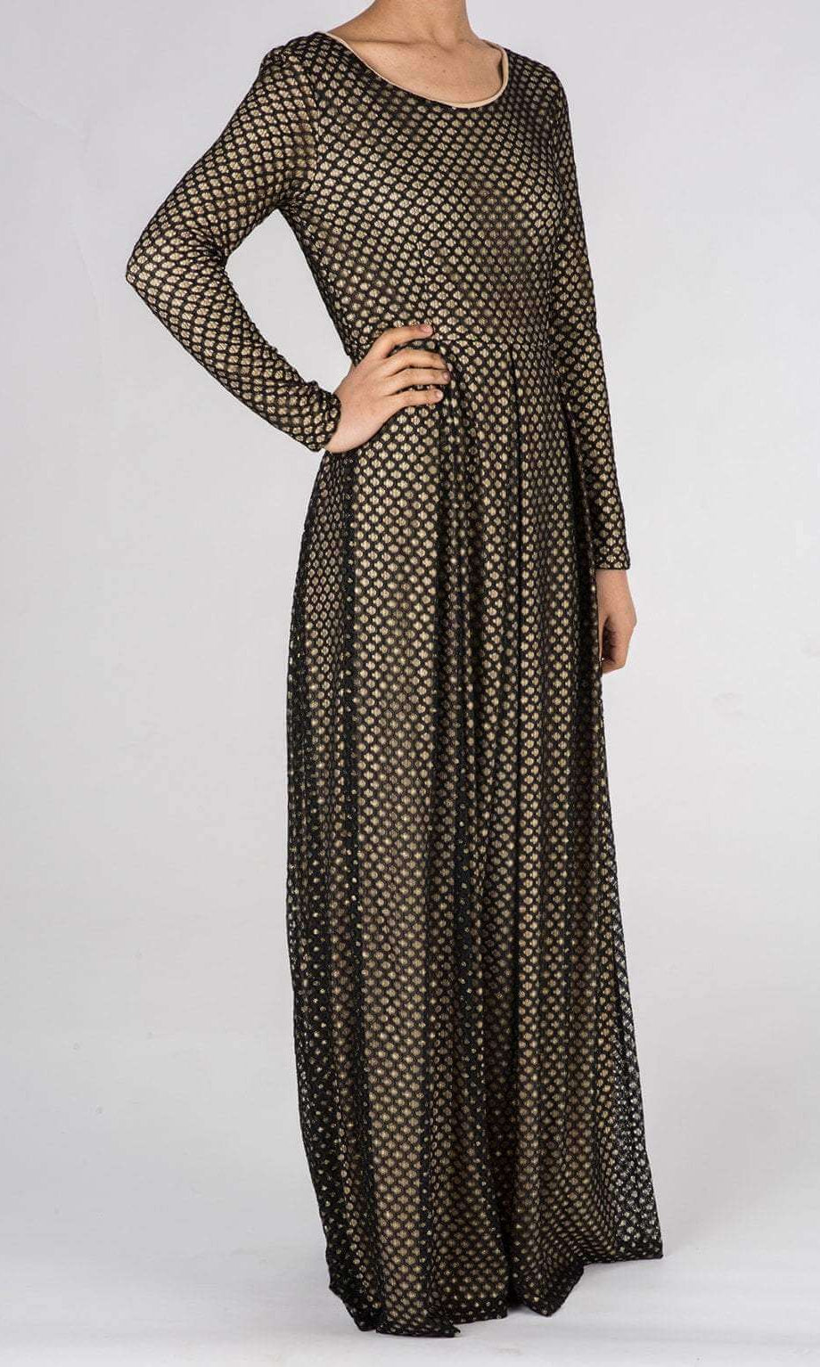 Black Dots with Golden Pattern Lace Dress Kabayare