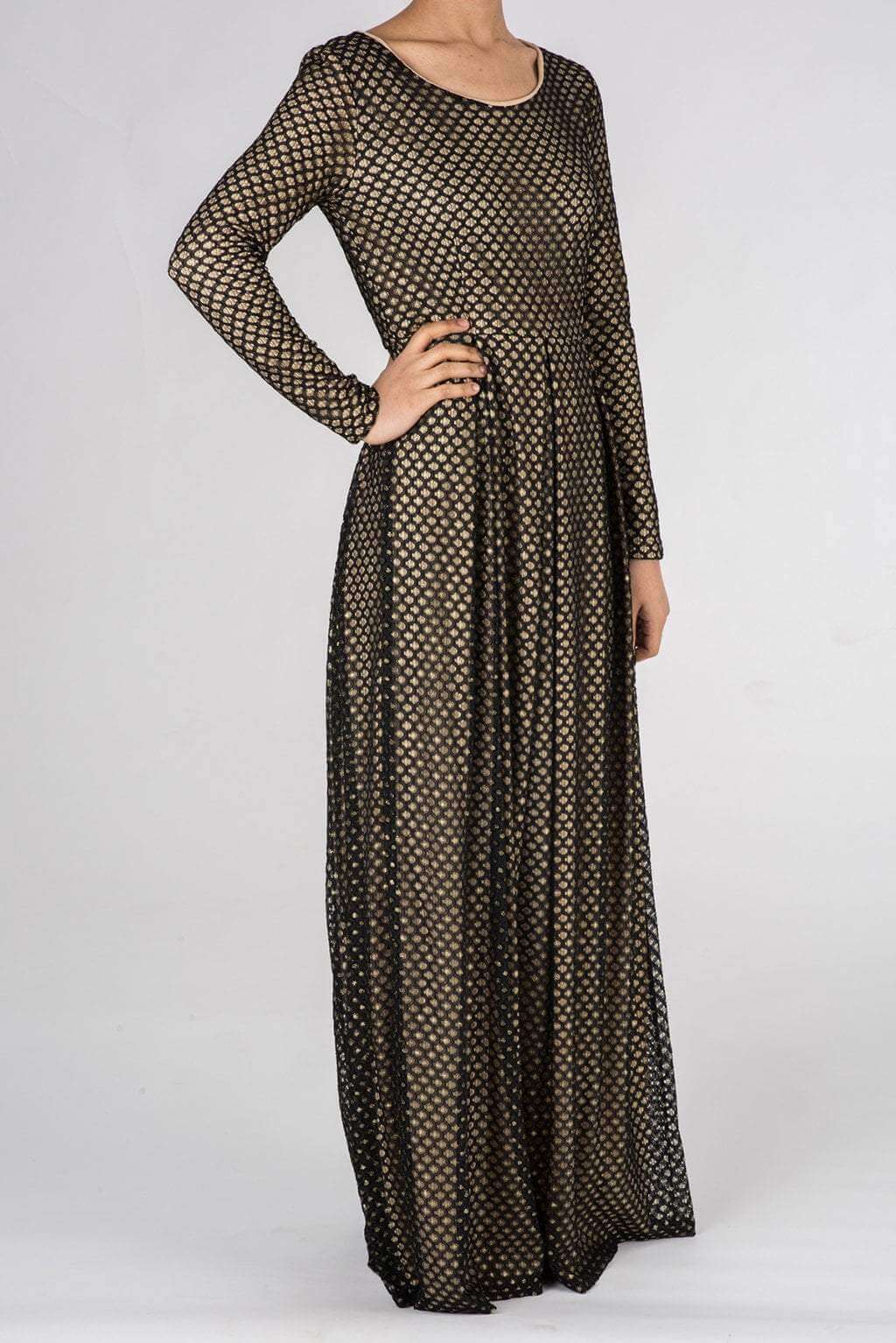 Black Dots with Golden Pattern Lace Dress Kabayare