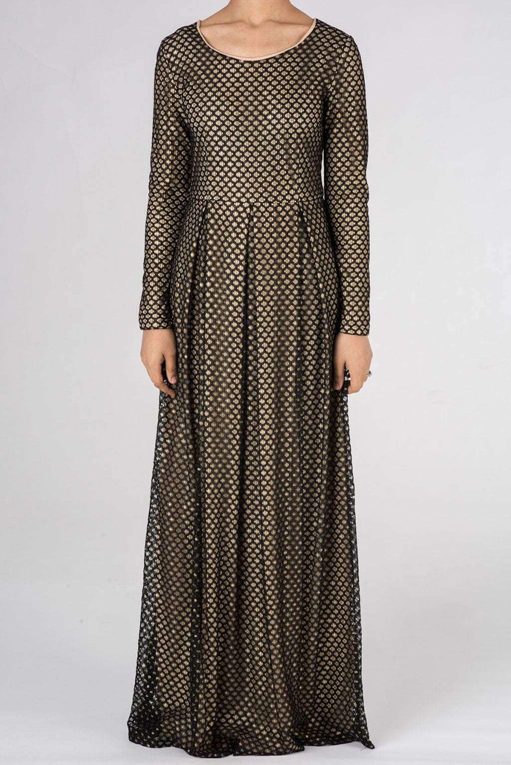 Black Dots with Golden Pattern Lace Dress Kabayare