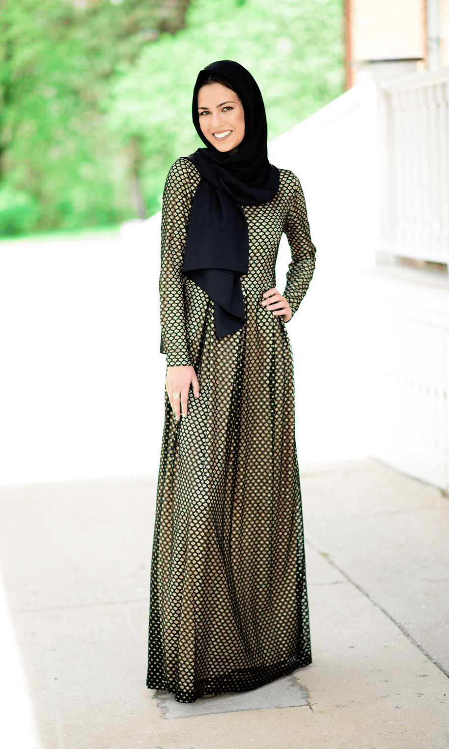 Black Dots with Golden Pattern Lace Dress Kabayare