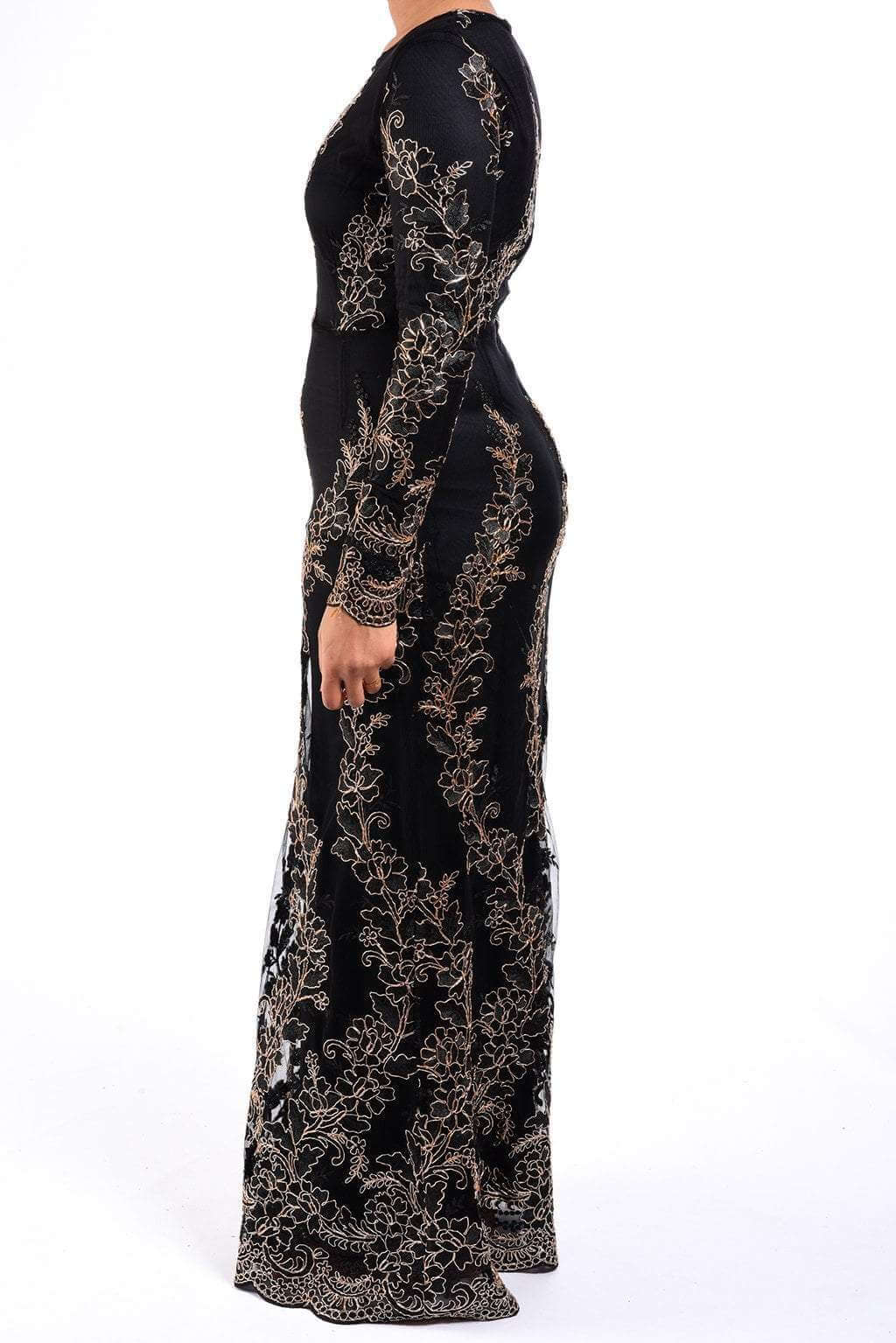 Black Embroidered Princess Gown Kabayare