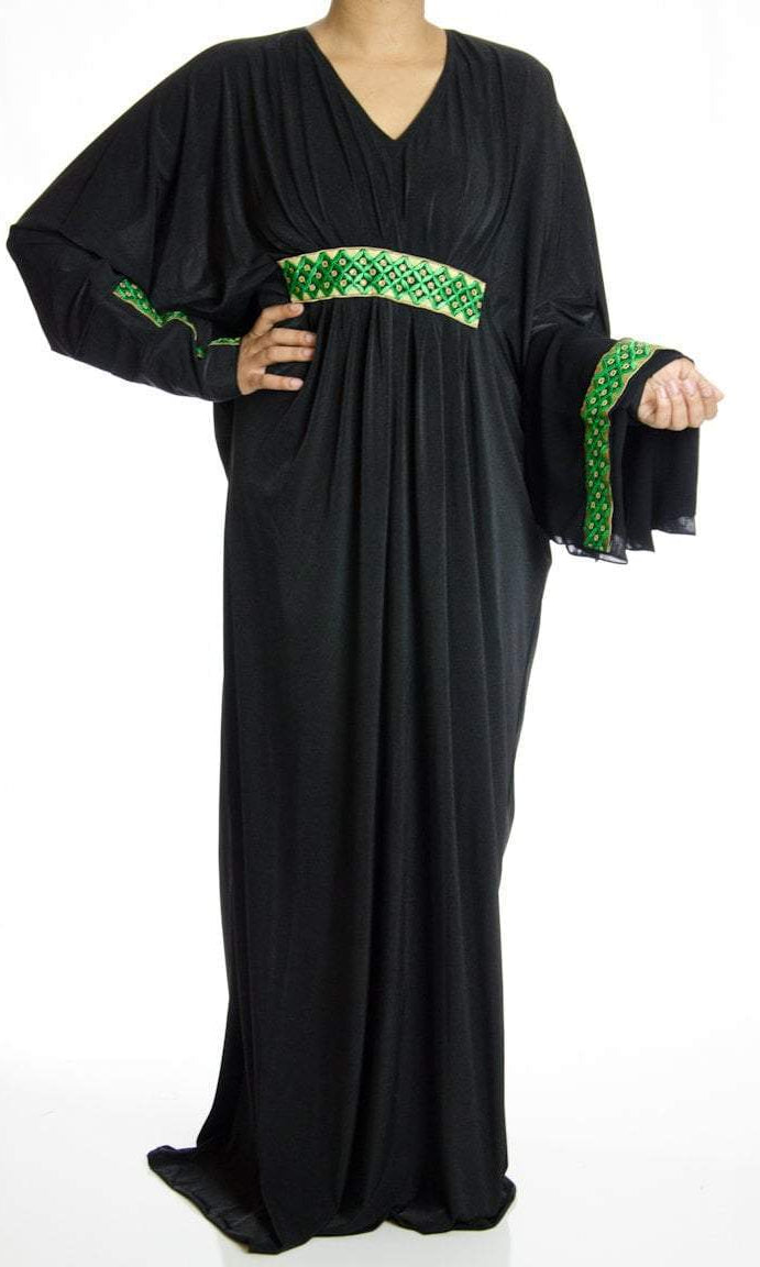 Black embroidery Butterfly Jersey Abaya Kabayare