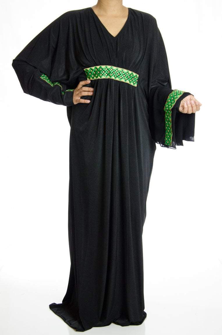 Black embroidery Butterfly Jersey Abaya Kabayare