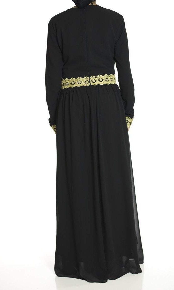 Black Embrosia Trim Dress Kabayare