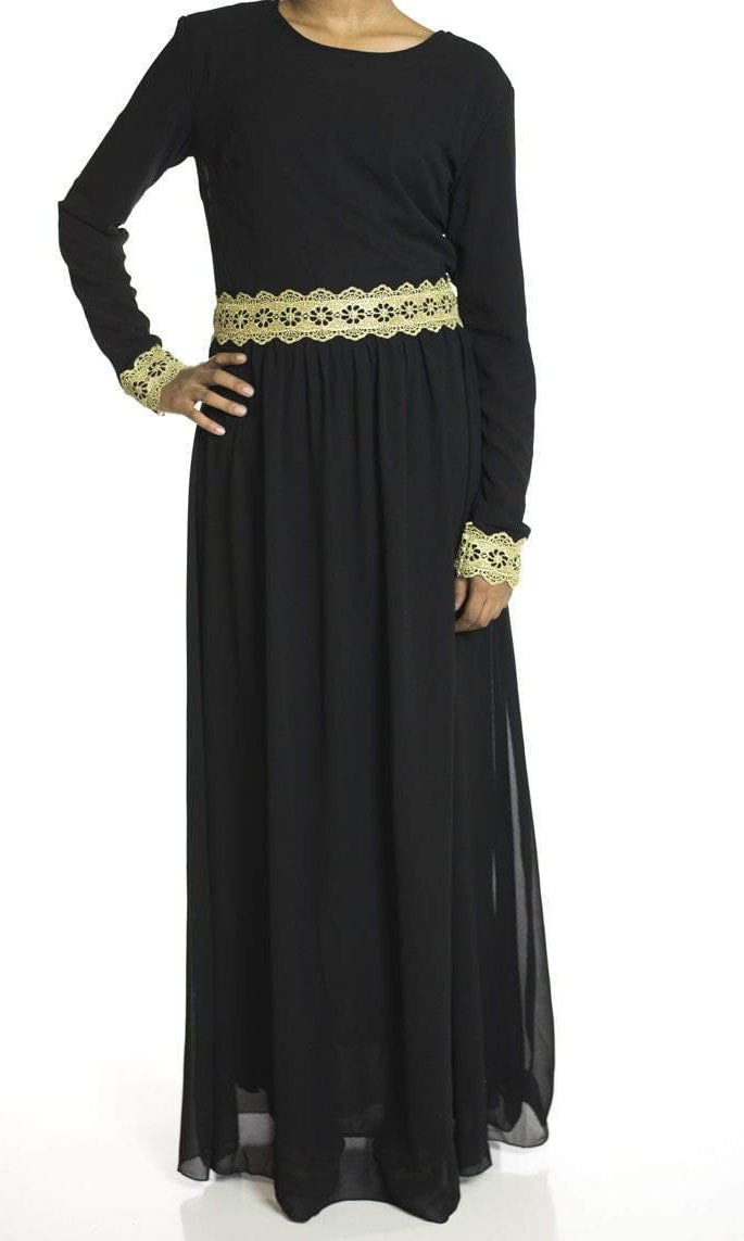 Black Embrosia Trim Dress Kabayare