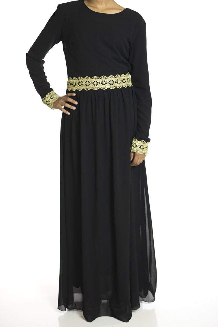 Black Embrosia Trim Dress Kabayare