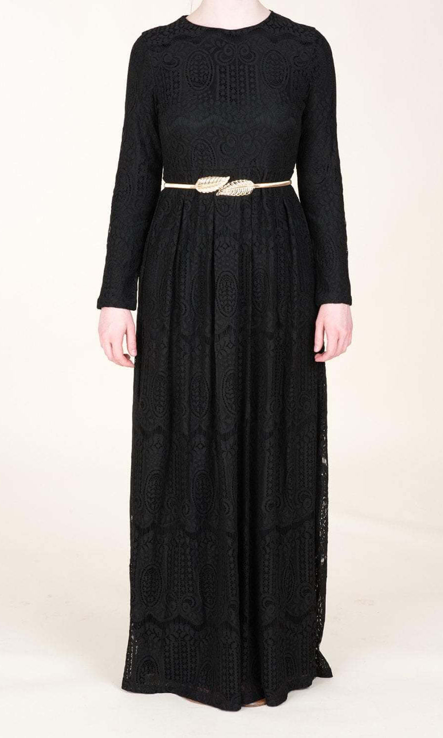 Black Empire Pattern Lace Dress Kabayare