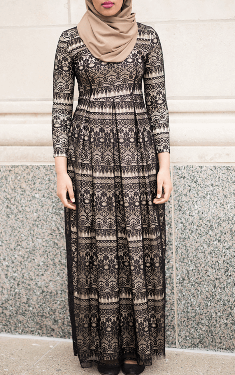 Black Eyelash Pattern Lace Dress Kabayare