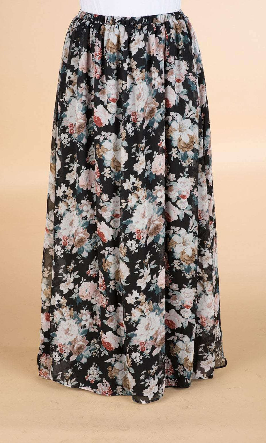 Black Floral Chiffon Maxi Skirt Kabayare