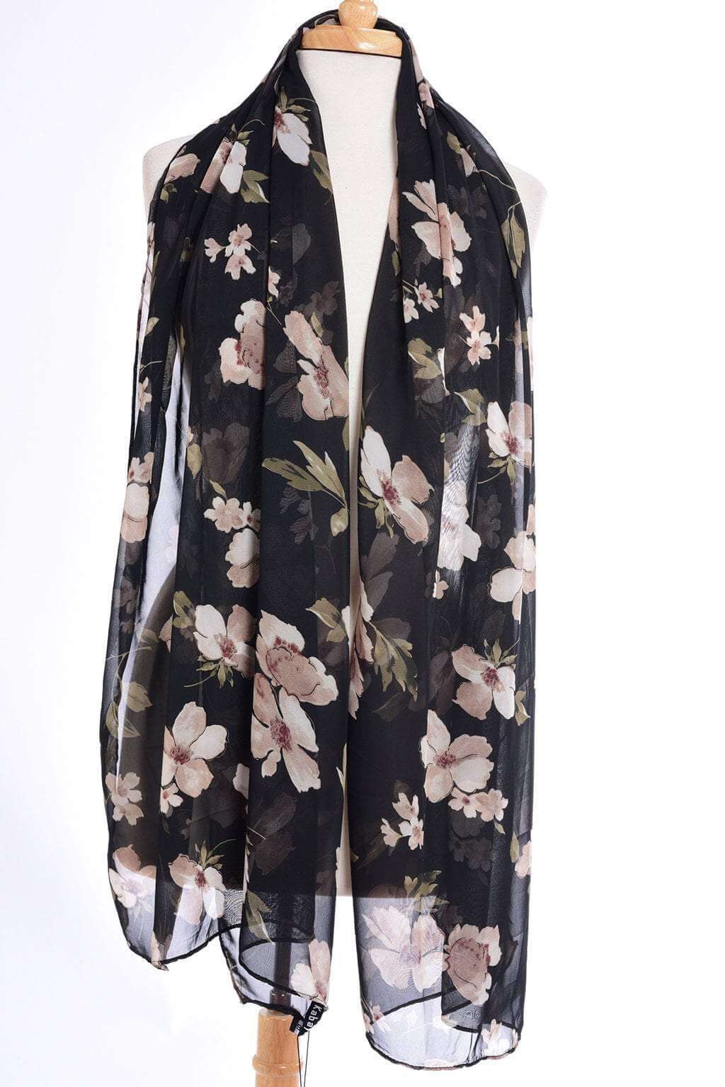 Black floral Digital Chiffon Hijab Kabayare