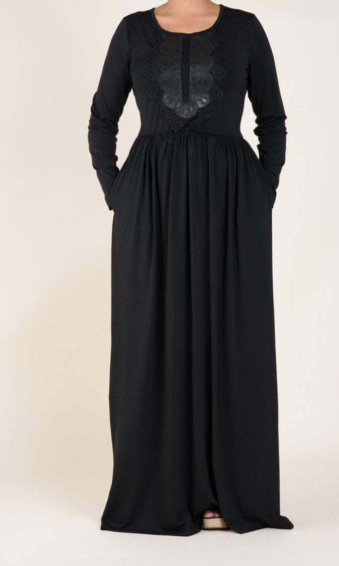 Black Floral Embroidery Dress Kabayare