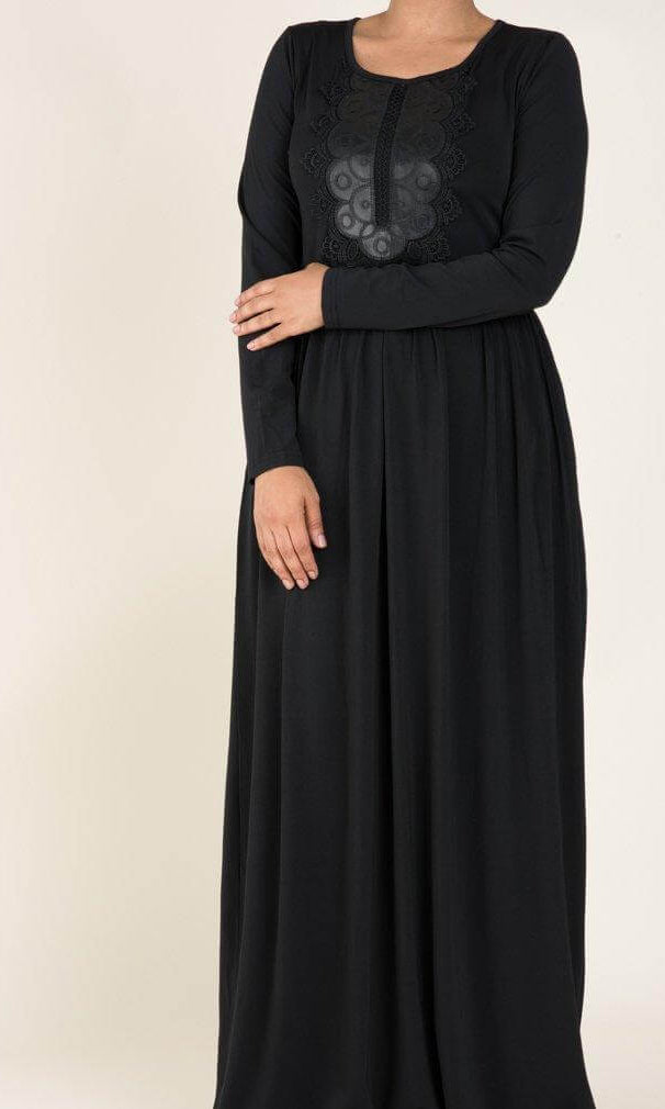 Black Floral Embroidery Dress Kabayare
