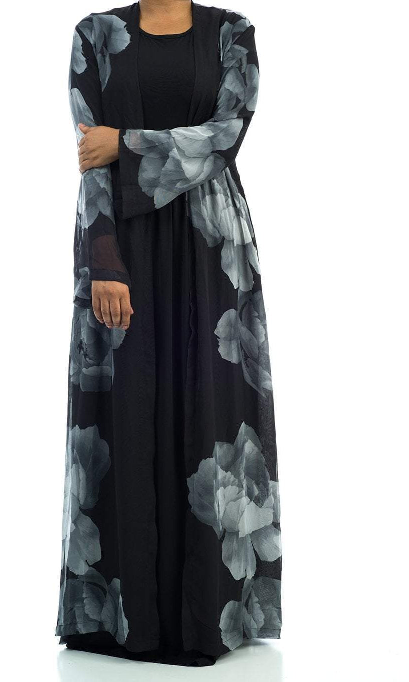 Black floral Maxi Cardigan Kabayare