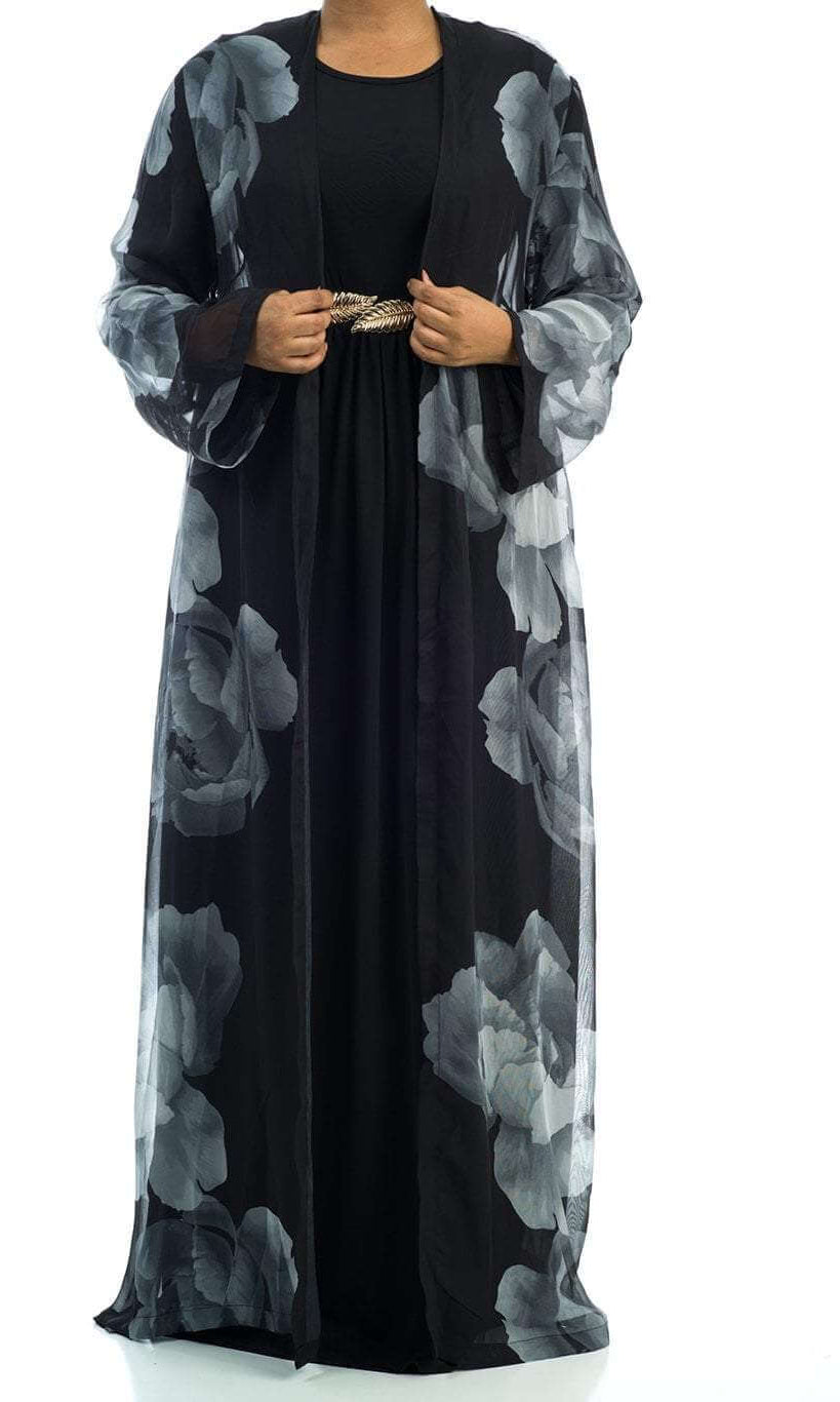 Black floral Maxi Cardigan Kabayare