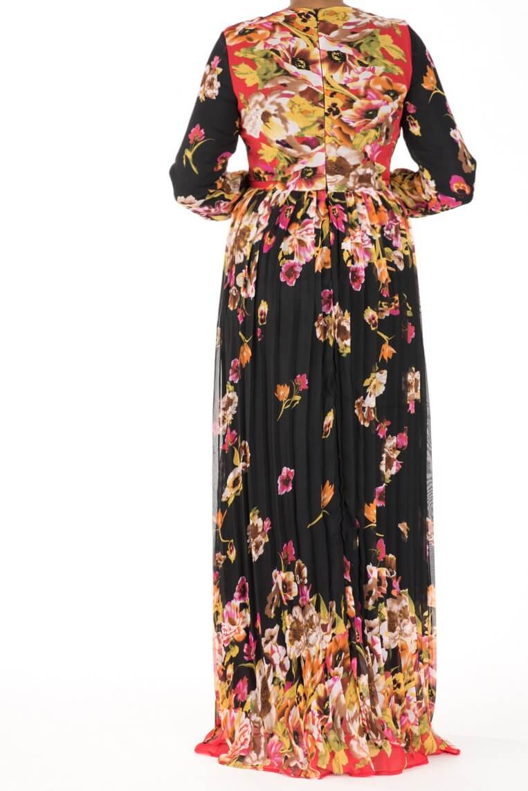 Black Floral Pleated Dress Kabayare