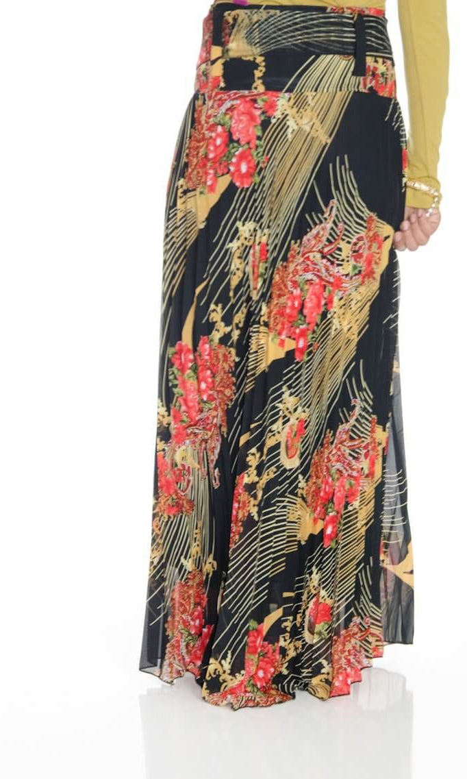 Black Floral Pleated Maxi Skirt Kabayare