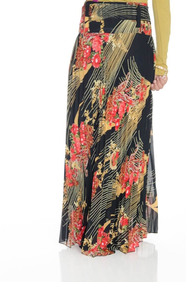 Black Floral Pleated Maxi Skirt Kabayare