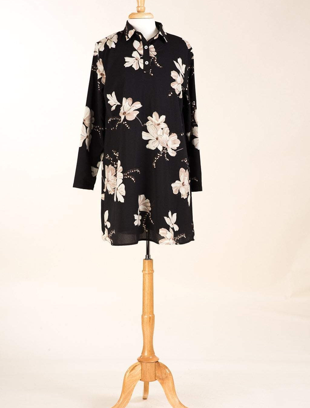 Black Floral Tunic Modest top Kabayare
