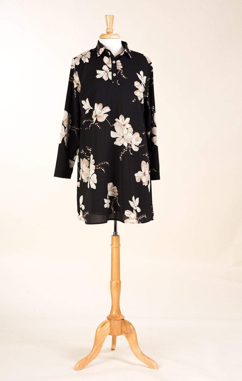 Black Floral Tunic Modest top Kabayare