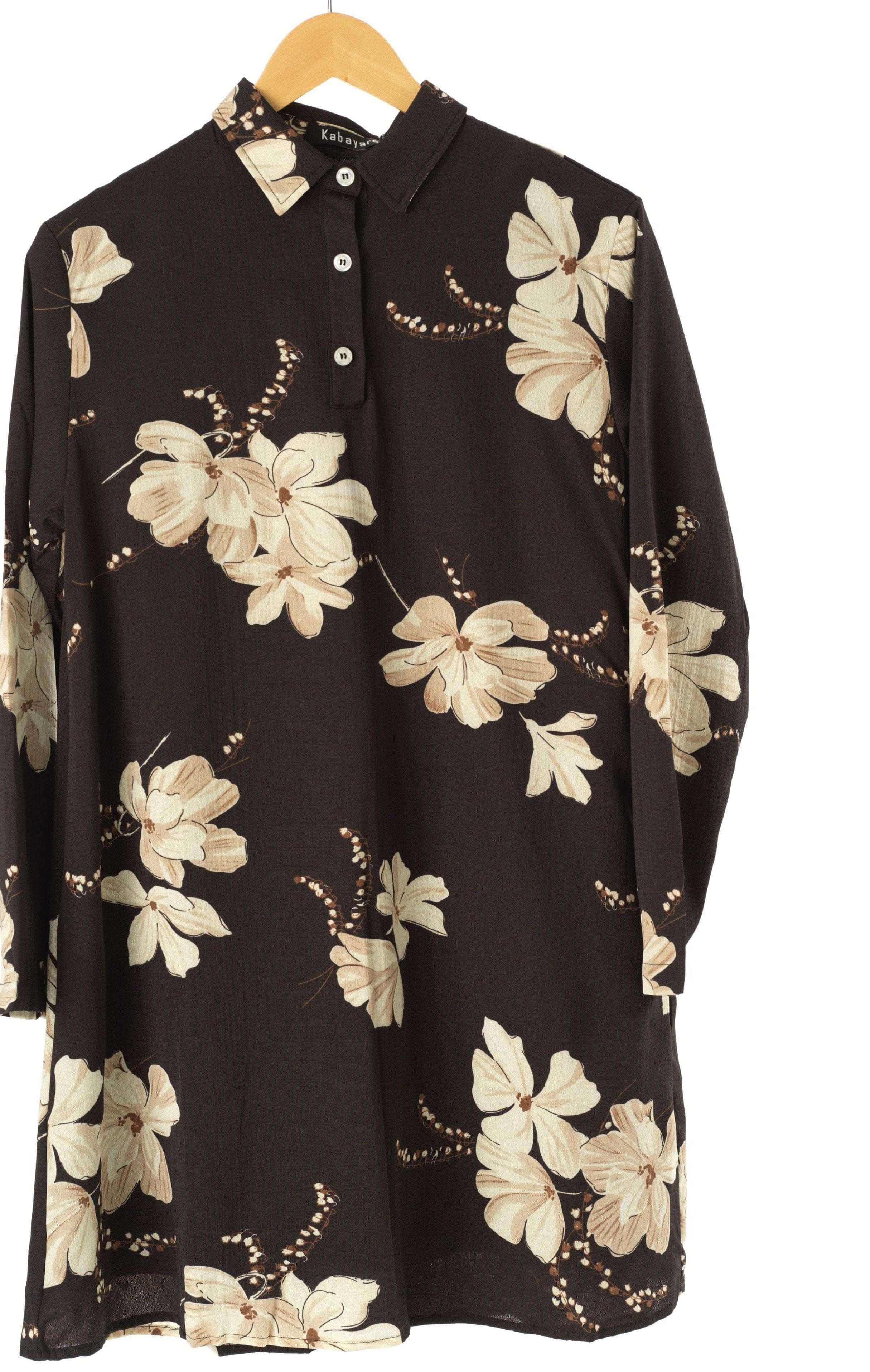 Black Floral Tunic Modest top Kabayare