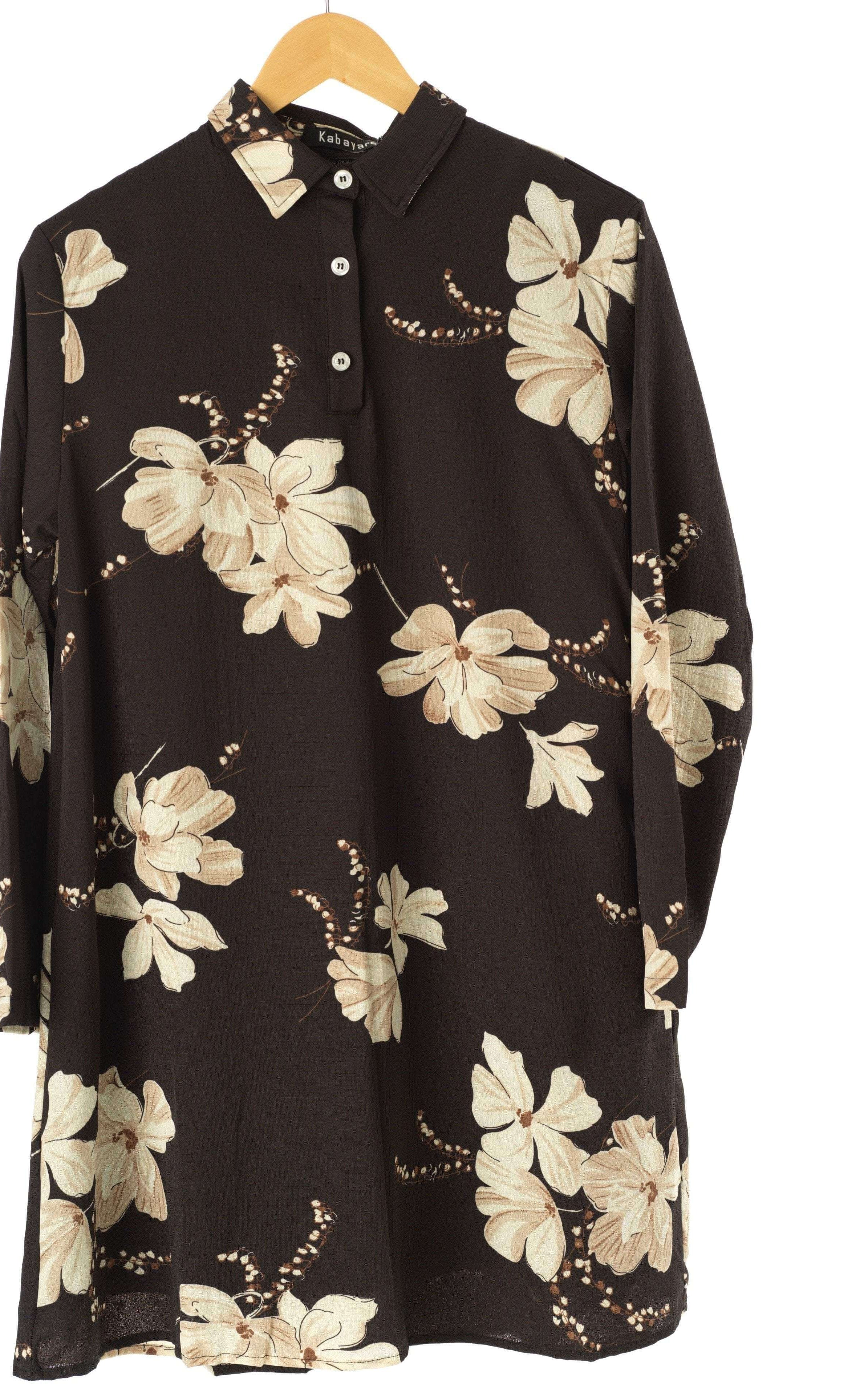 Black Floral Tunic Modest top Kabayare