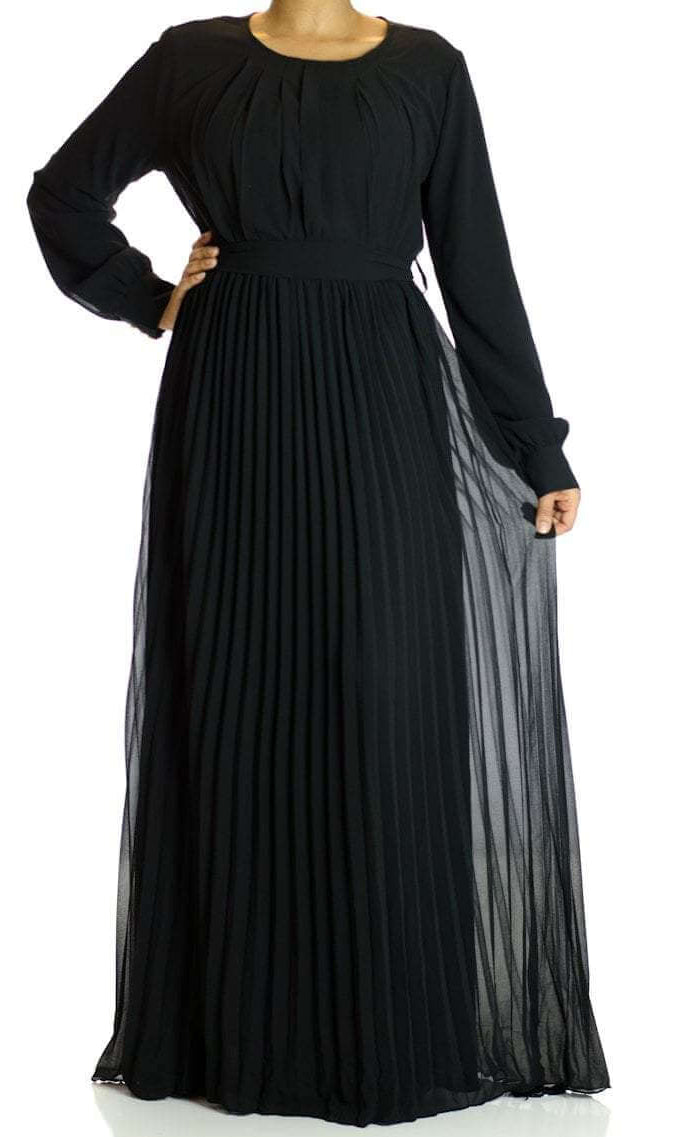 Black French Pleats Maxi Dress Kabayare