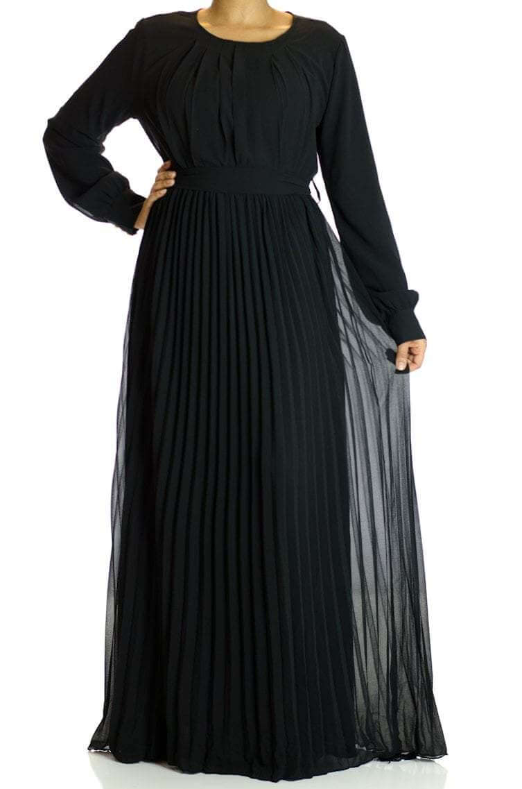 Black French Pleats Maxi Dress Kabayare