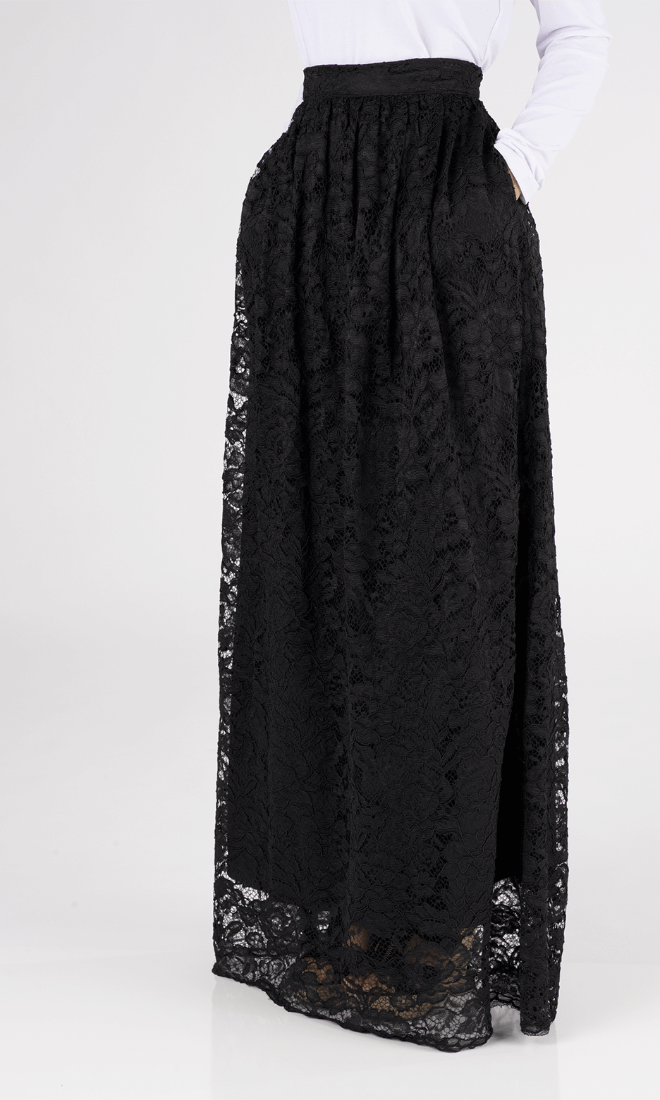 Black Garden Lace Maxi Skirt Kabayare