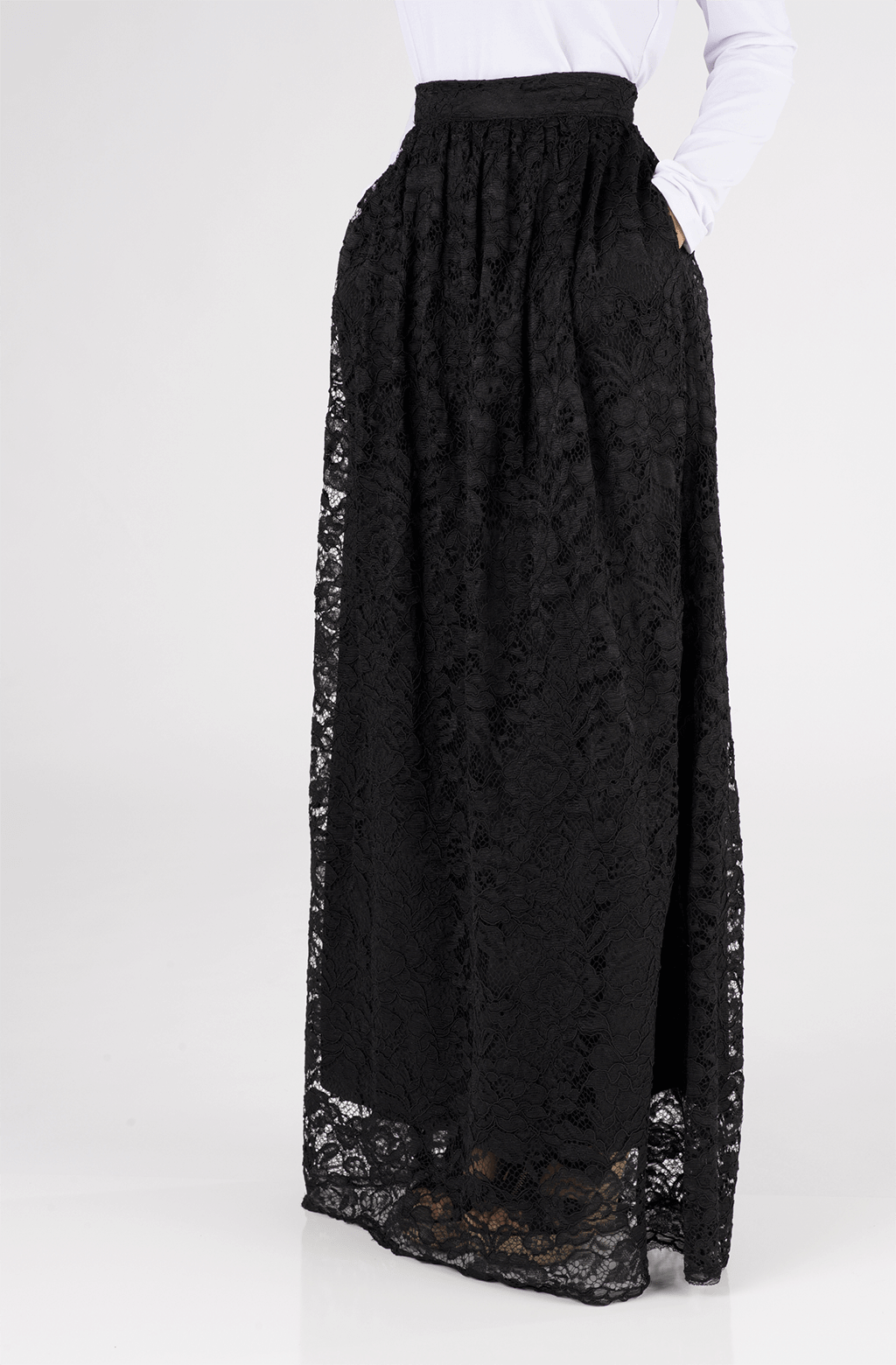Black Garden Lace Maxi Skirt Kabayare