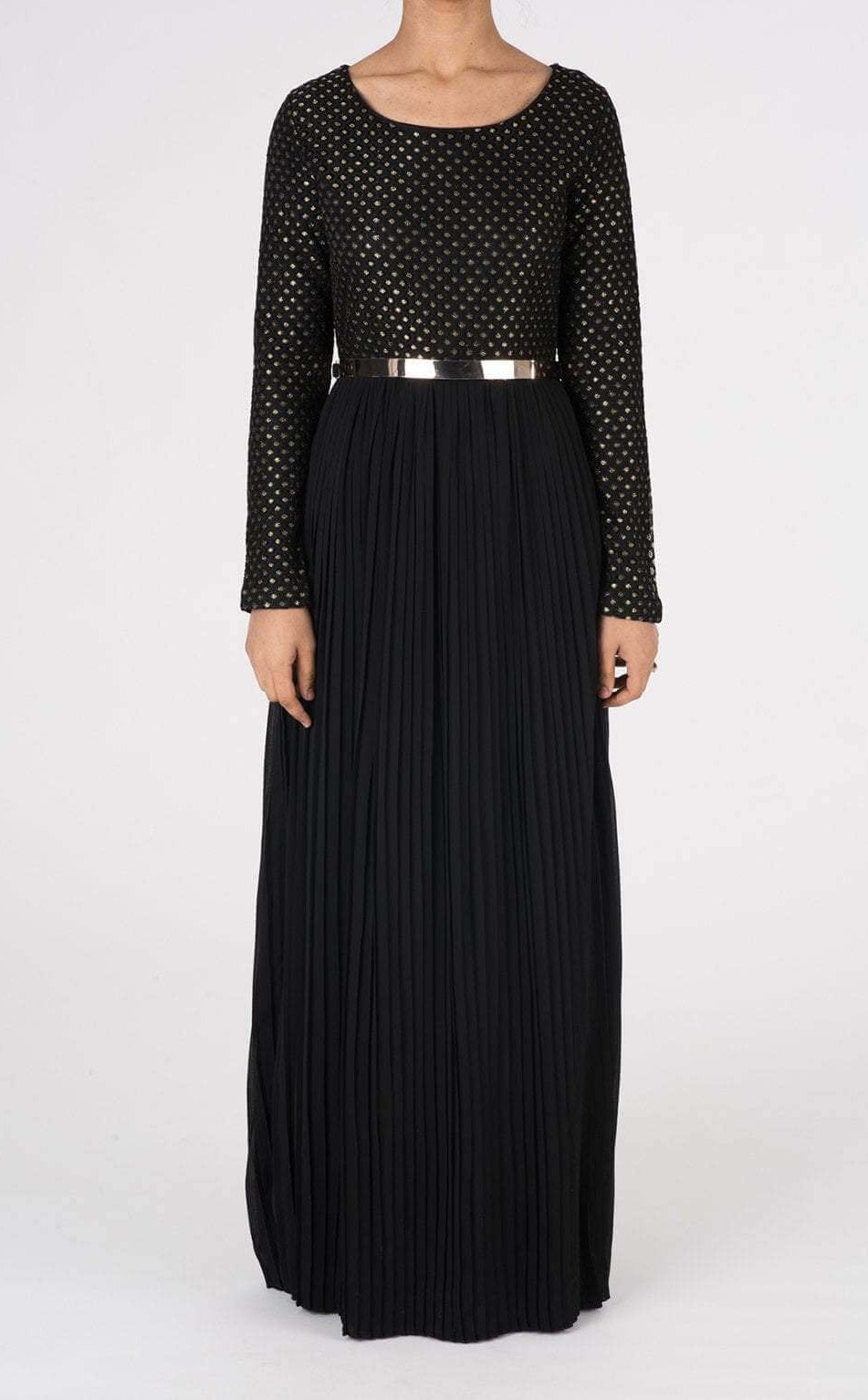 Black Golden Pleated Maxi Dress Kabayare