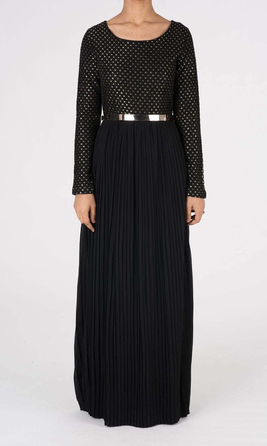 Black Golden Pleated Maxi Dress Kabayare