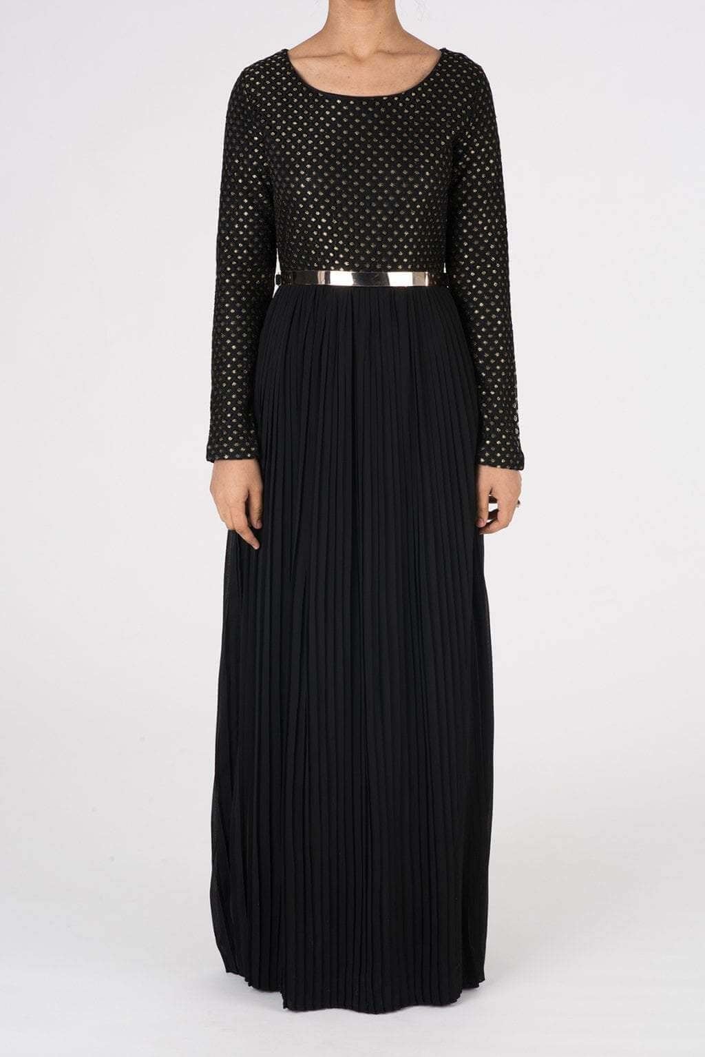 Black Golden Pleated Maxi Dress Kabayare