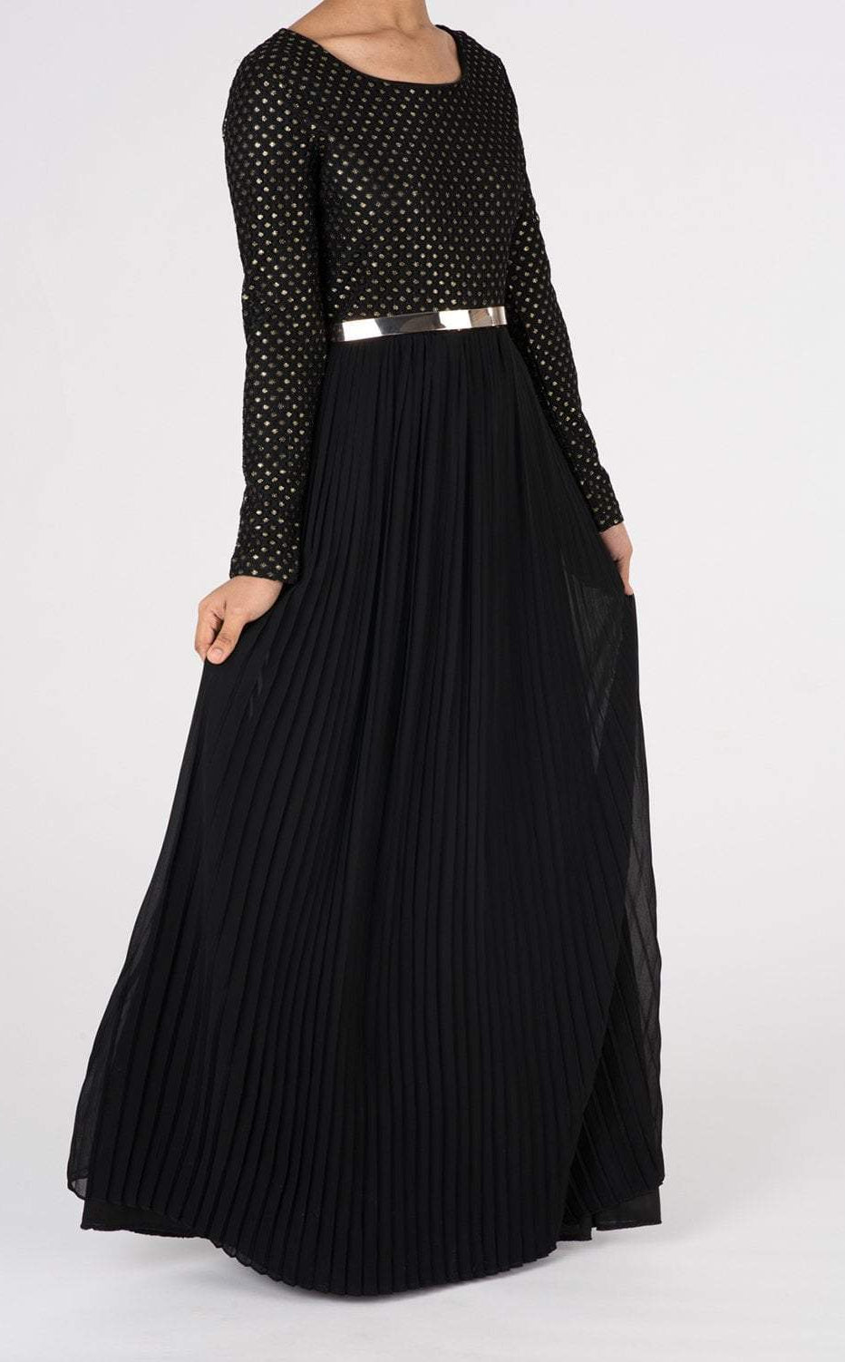 Black Golden Pleated Maxi Dress Kabayare