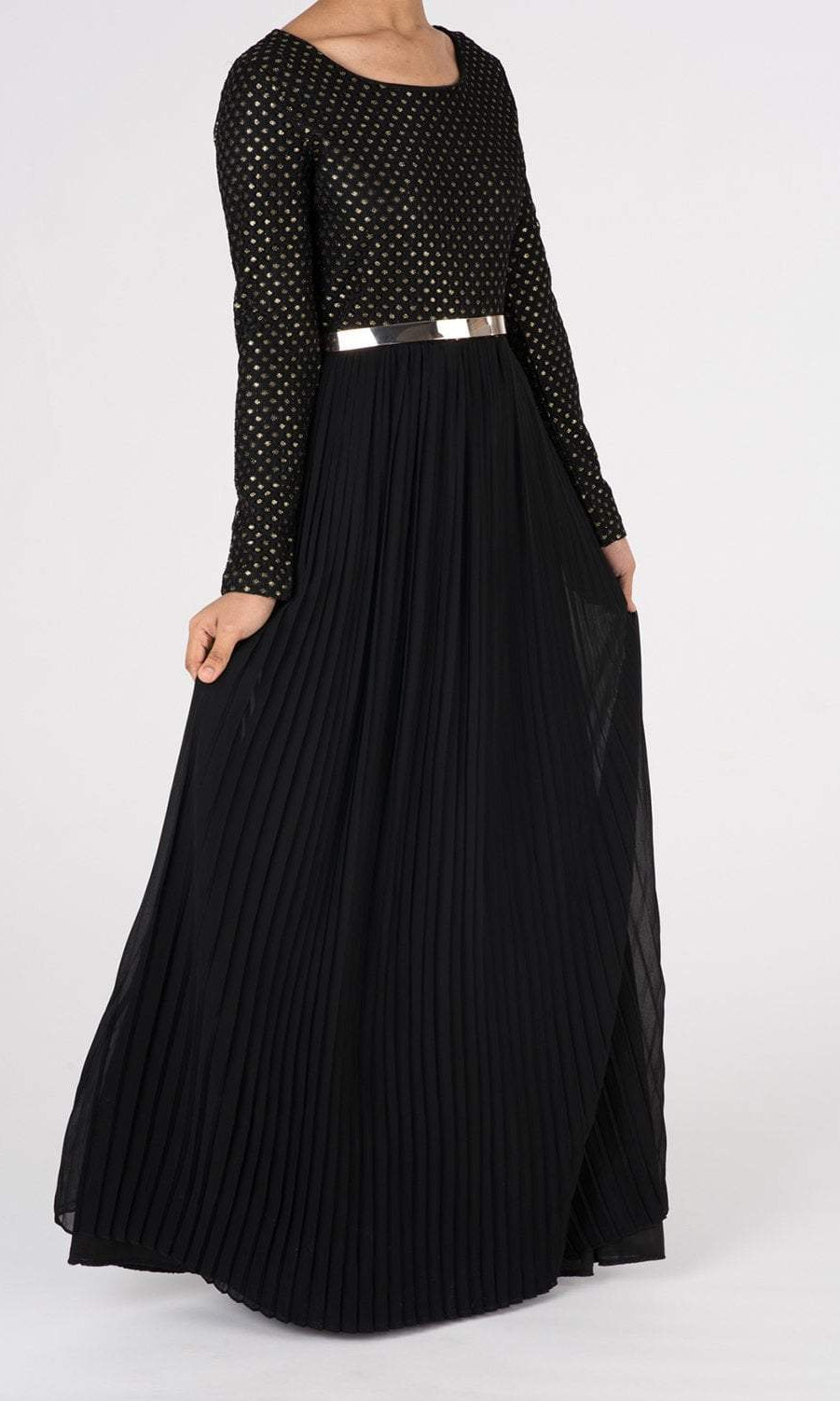 Black Golden Pleated Maxi Dress Kabayare
