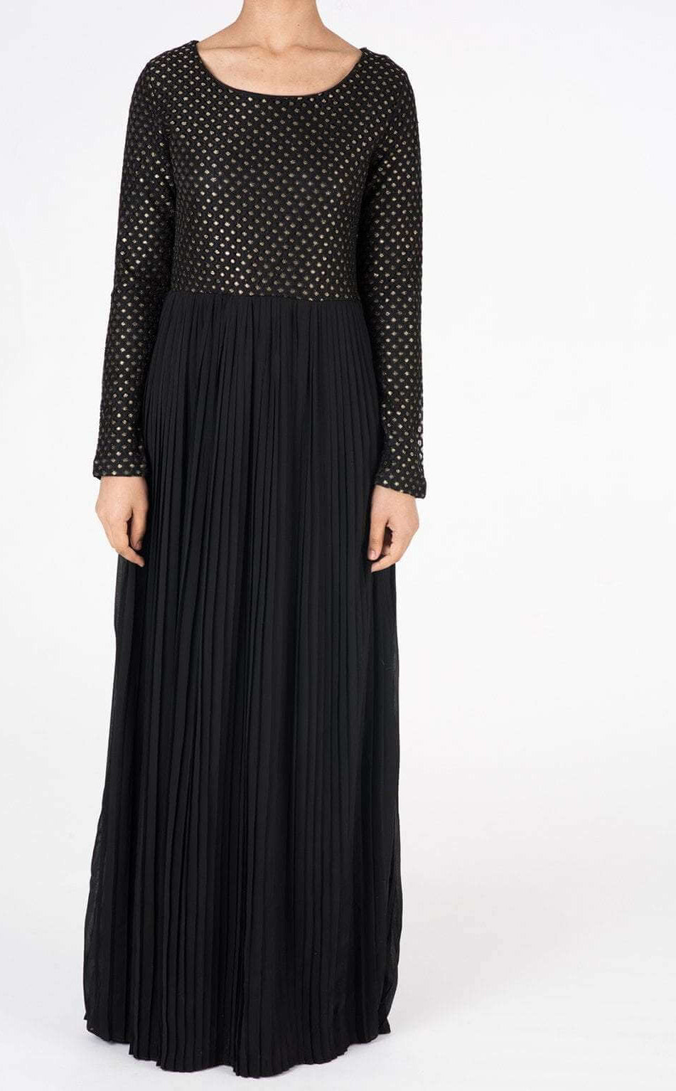 Black Golden Pleated Maxi Dress Kabayare