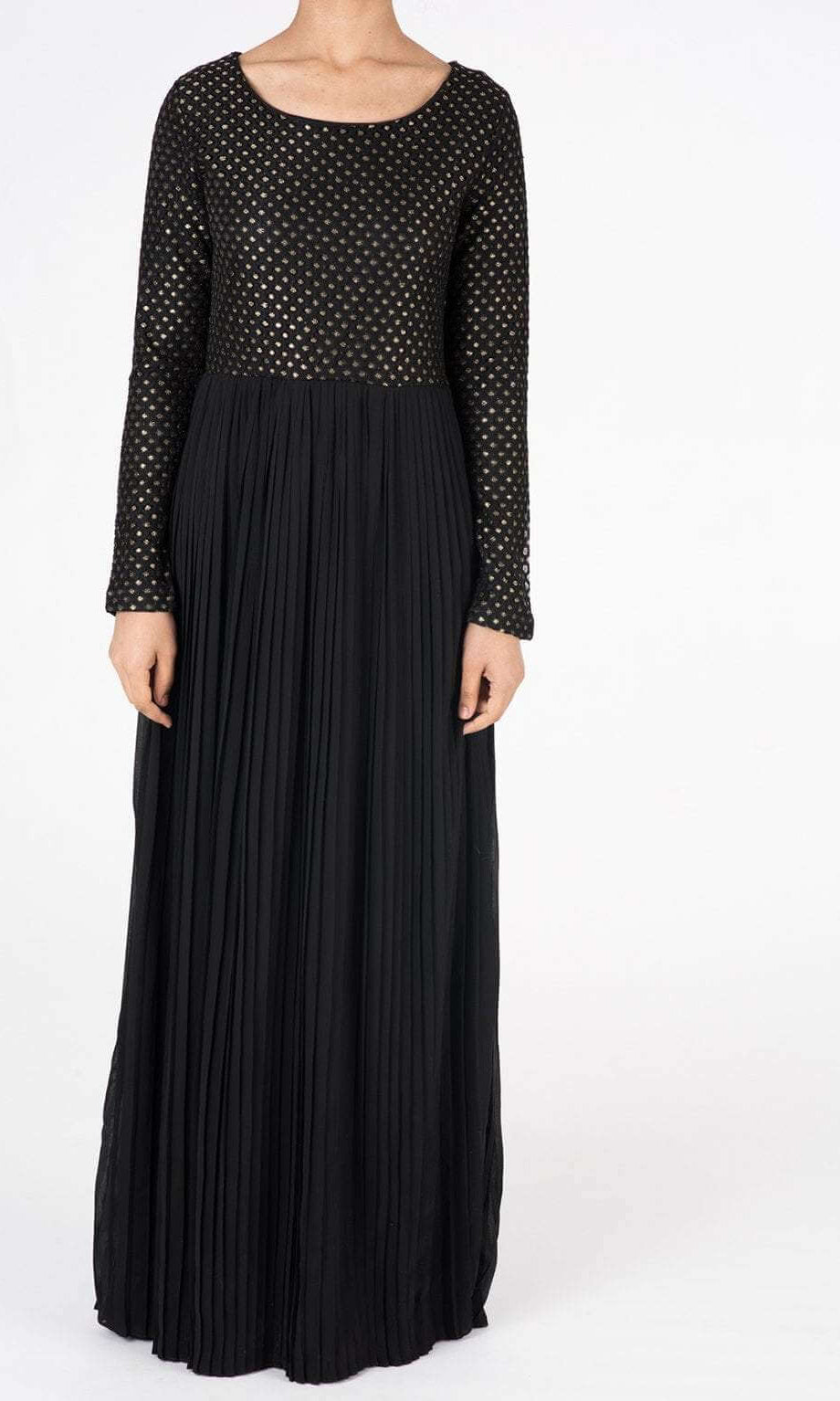 Black Golden Pleated Maxi Dress Kabayare