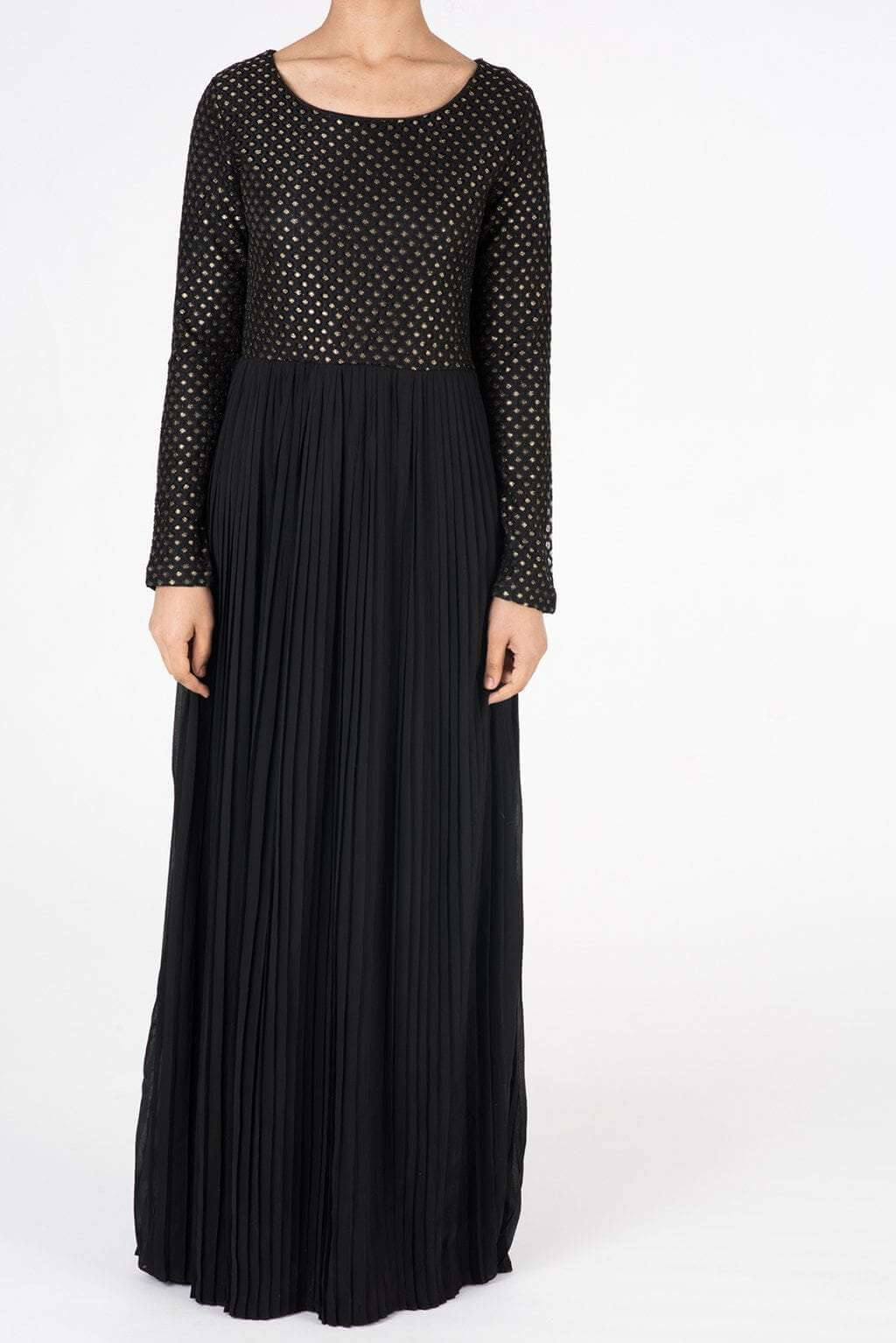 Black Golden Pleated Maxi Dress Kabayare