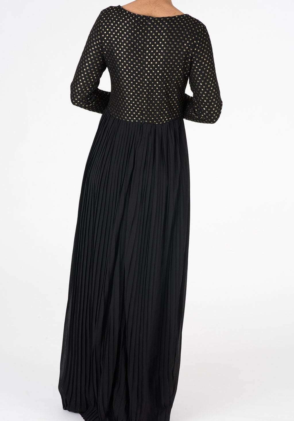 Black Golden Pleated Maxi Dress Kabayare