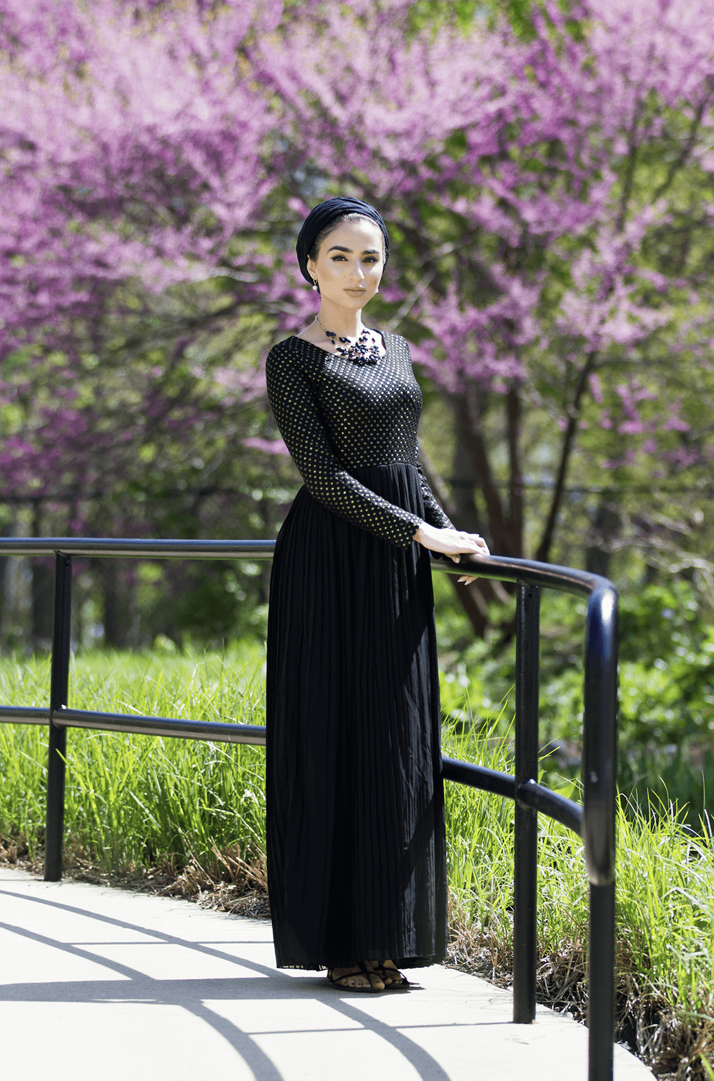 Black Golden Pleated Maxi Dress Kabayare