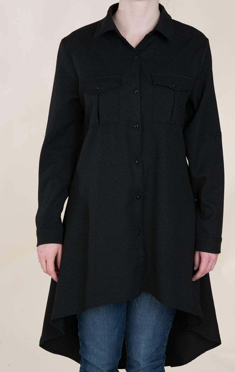 Black High Low Buttons Shirt Kabayare