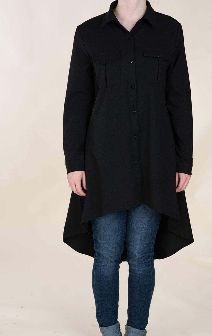 Black High Low Buttons Shirt Kabayare