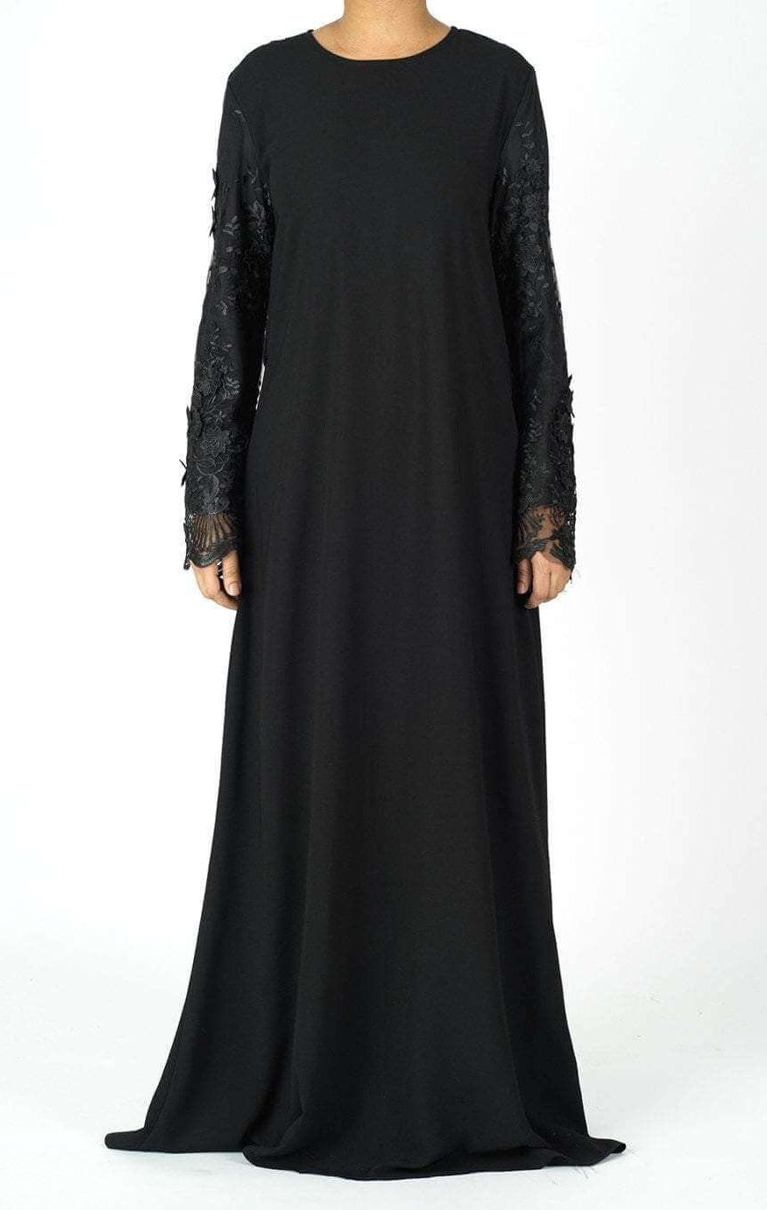 Black lace drops sleeve abaya Kabayare