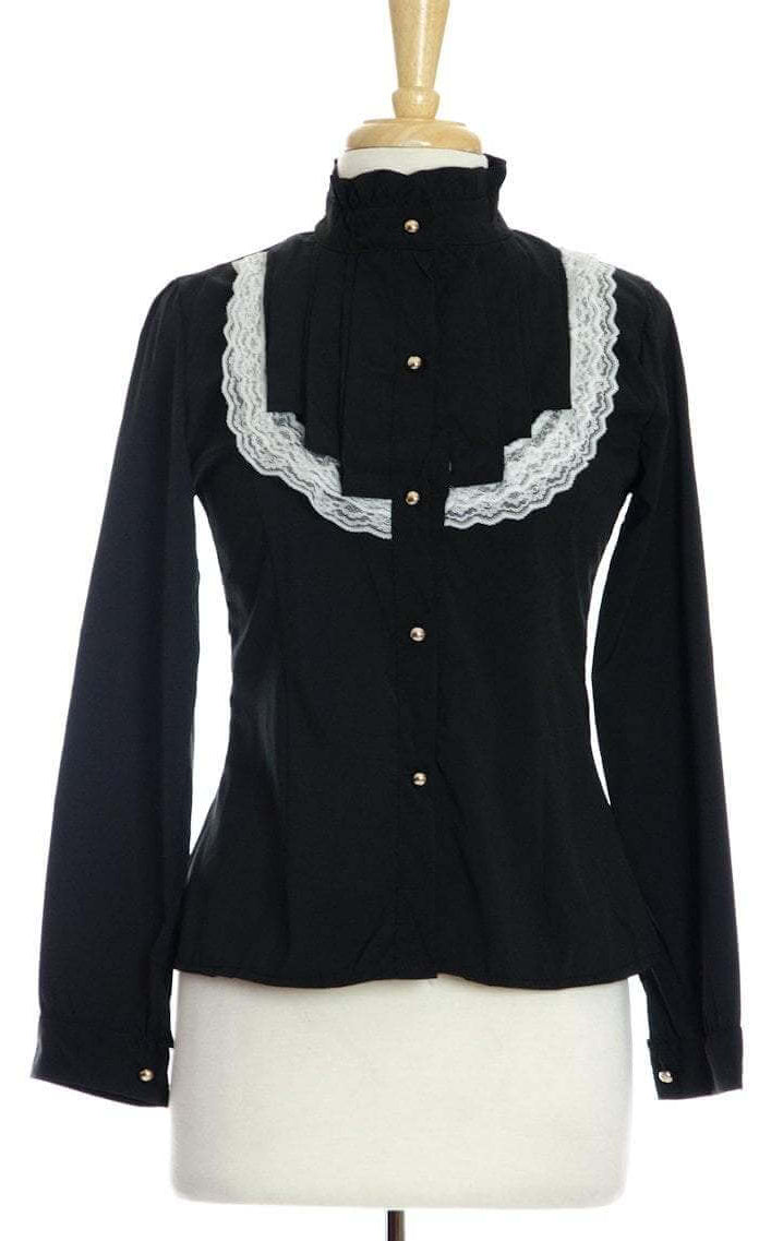 Black Lace Long Sleeve Ruffle Shirt Kabayare