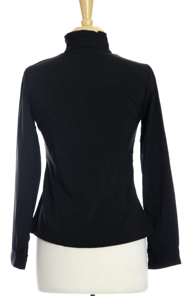 Black Lace Long Sleeve Ruffle Shirt Kabayare