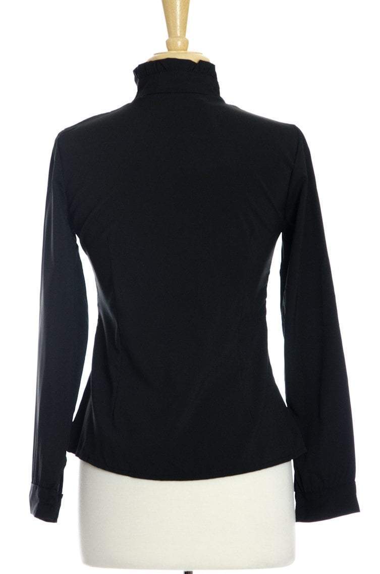 Black Lace Long Sleeve Ruffle Shirt Kabayare