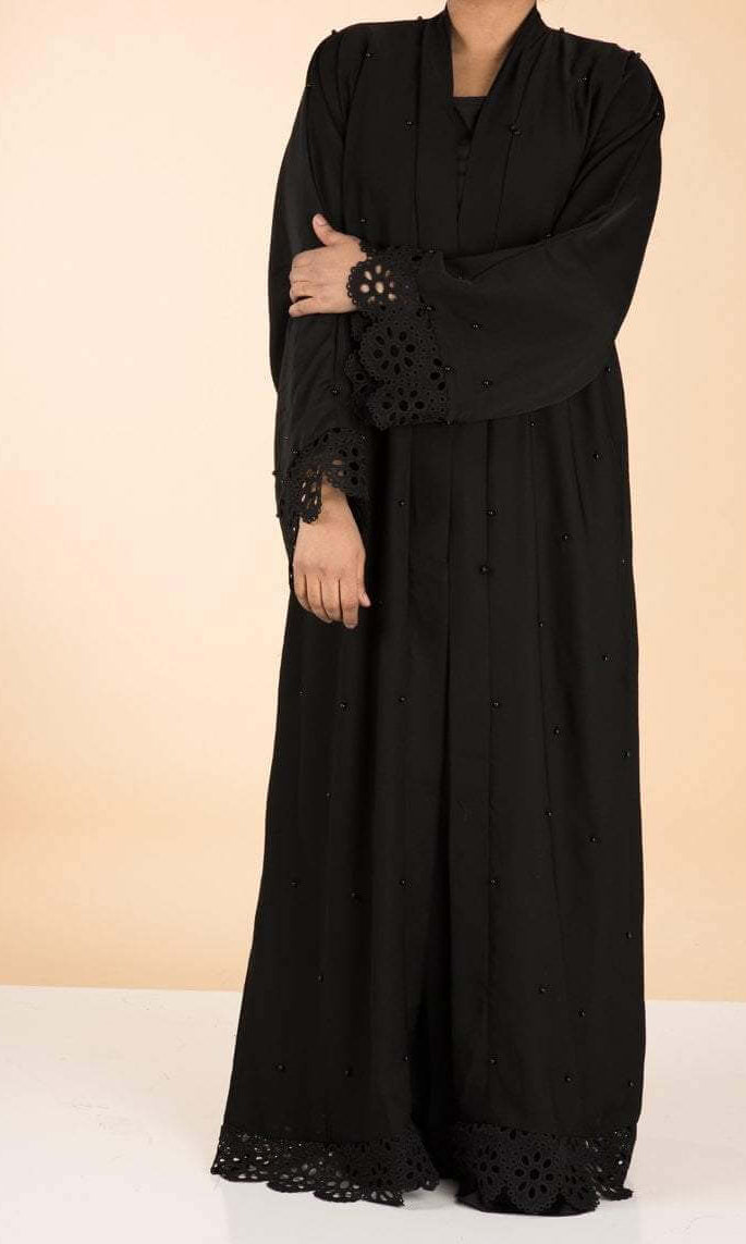 Black lace/pearls Kimono Abaya Kabayare