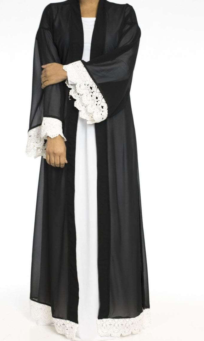Black Lace Trim Kimono Cardigan Kabayare