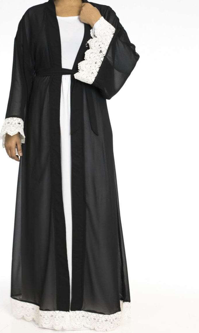 Black Lace Trim Kimono Cardigan Kabayare