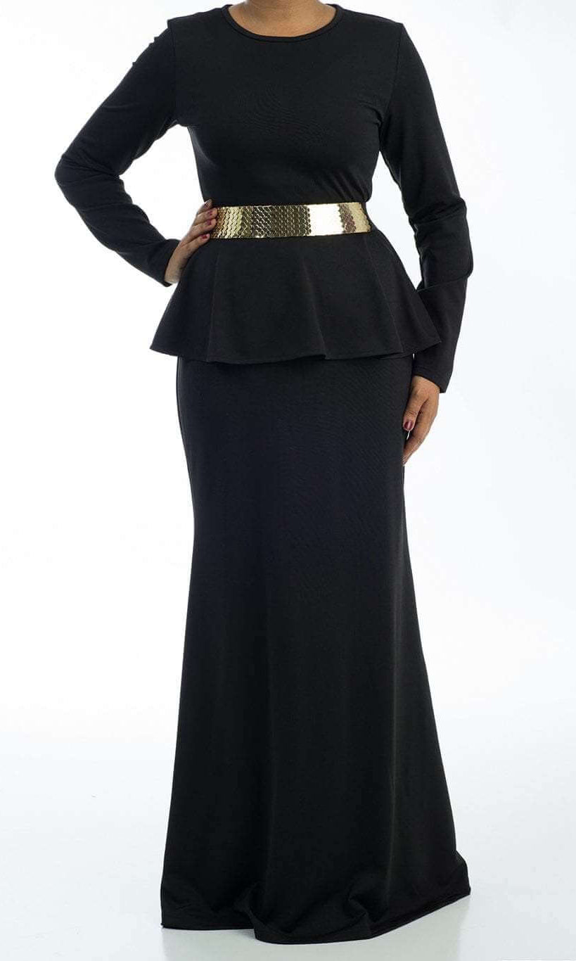 Black Long Sleeve Peplum Maxi Dress 2 Kabayare